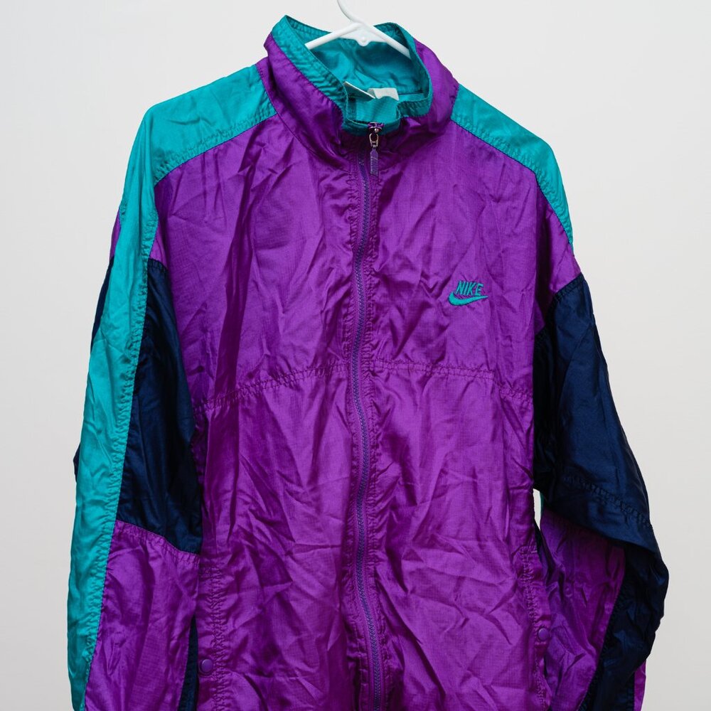 Share Vintage 90s Nike Colorblock Windbreaker Jacket Men’s M Purple Turquoise